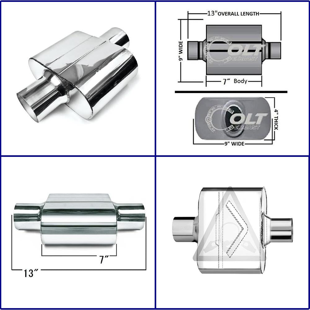 2.5" ID/OD | 13" Long | Single Chamber UNIVERSAL PERFORMANCE MUFFLERS