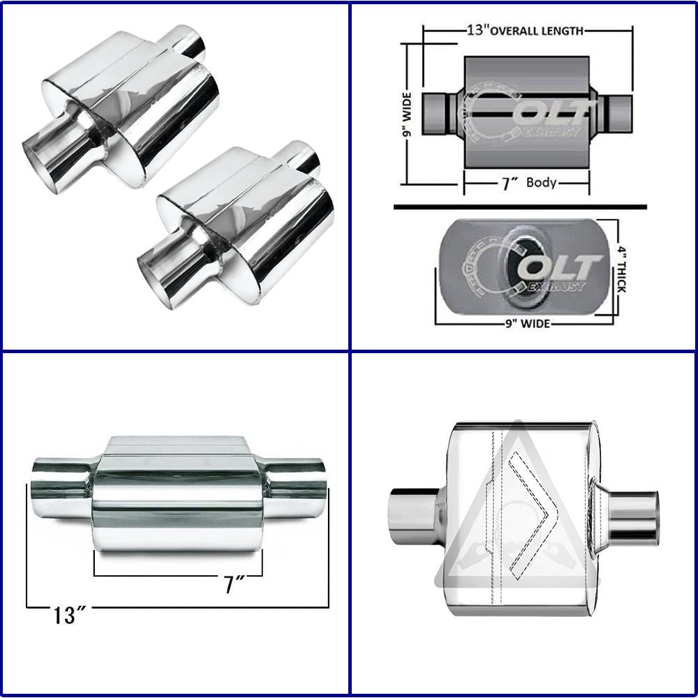 2.5" ID/OD | 13" Long (2 Packs) | Single Chamber UNIVERSAL PERFORMANCE MUFFLERS
