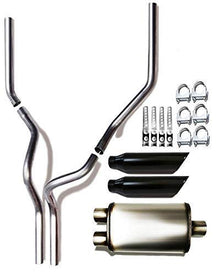 1987-2002 Chevrolet Silverado/C/K 1500 and 2500 Dual 2.5'' Mandrel-Bent Pipe with Black Tips and Single Chamber Muffler Exhaust Kit