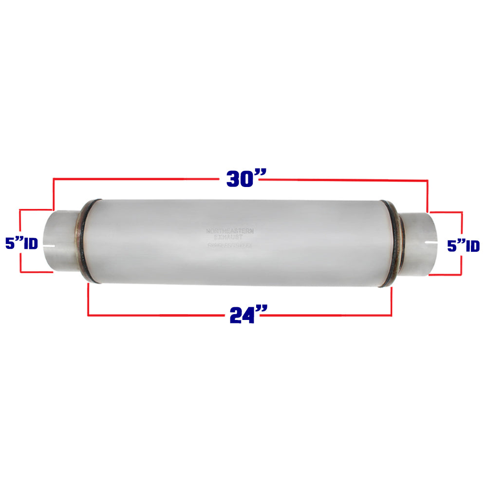 Universal Exhaust Muffler - 5 inches ID inlet / 5 inches outlet 24 inches body 30 inches Long