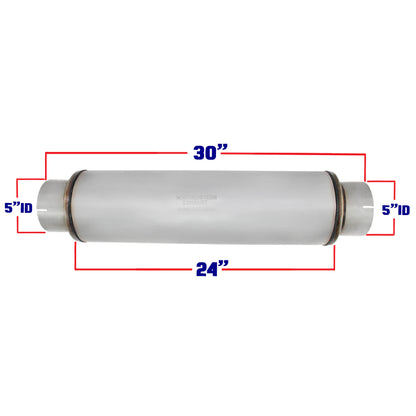 Universal Exhaust Muffler - 5 inches ID inlet / 5 inches outlet 24 inches body 30 inches Long