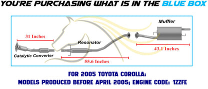 2003-2005 Toyota Corolla 1.8L Catalytic, Resonator Pipe and Muffler