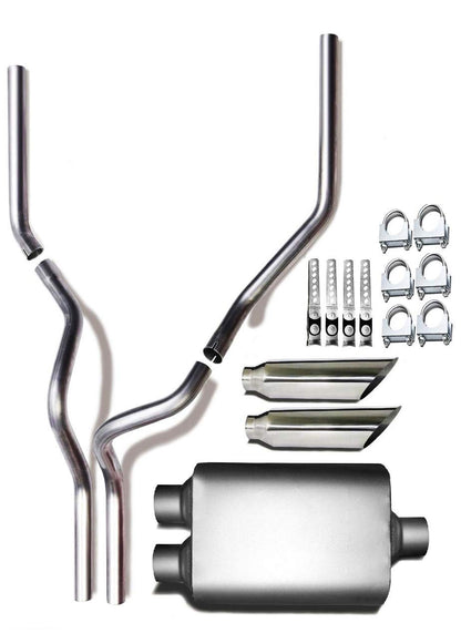 1987-2002 Ford F-150, F-250 and F-350 Dual 2.5'' Mandrel-Bent Pipe with Angle Cut Tips and 2.5" Center Diameter Dual Chamber Muffler Exhaust Kit