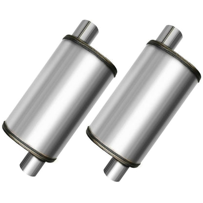 2 Pack Stainless Steel Pair of Universal Performance Muffler 2.5" Inch Inlet x 2.5" Outlet x 24" Long