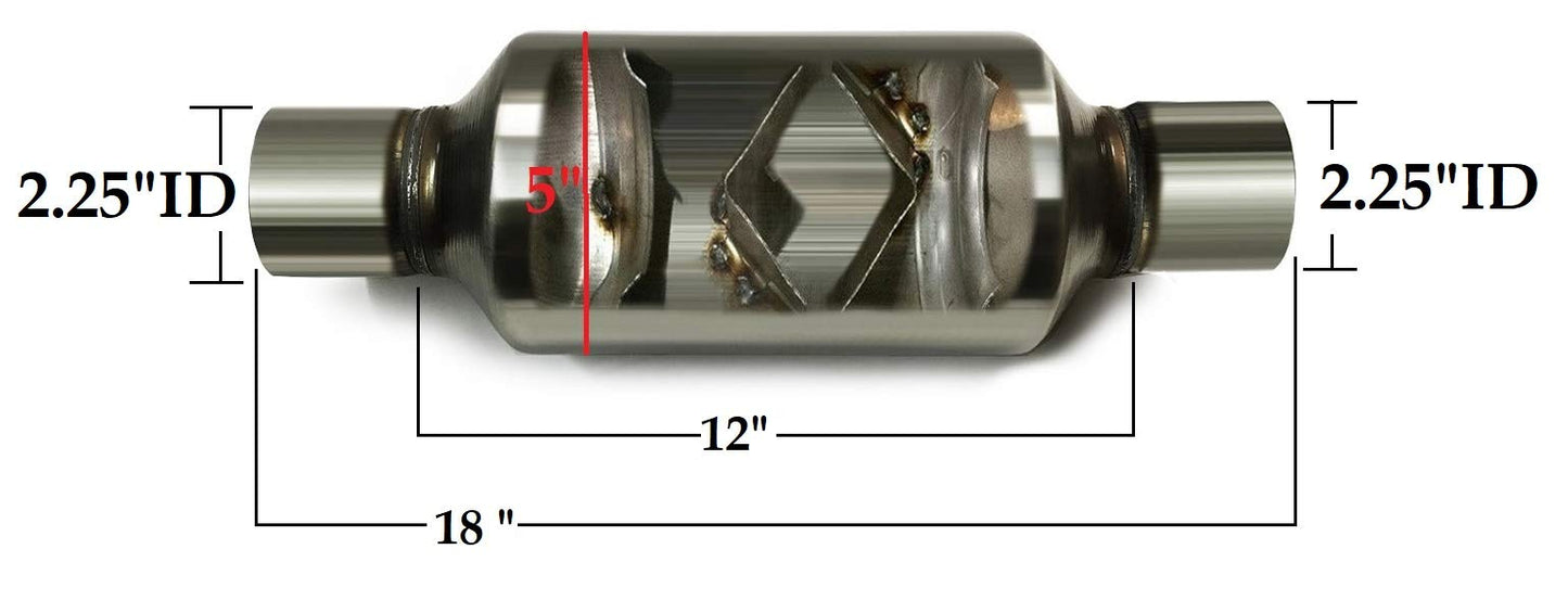 Colt Exhaust | Single Chamber Universal Fit Round Exhaust Mufflers (2.25" ID/OD 18"Long) | Pack of 2 | Automotive Replacement Part