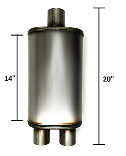 Universal Single Chamber Muffler 2.5" Center Inlet 2.5" Dual Outlet 20" Long