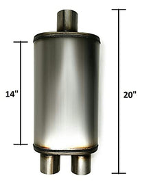 Universal Single Chamber Muffler 2.5" Center Inlet 2.5" Dual Outlet 20" Long