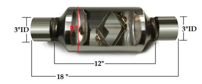 3 Inch ID/OD, 18 Inch Long Pair of Single Chamber Performance Race Round Universal Mufflers