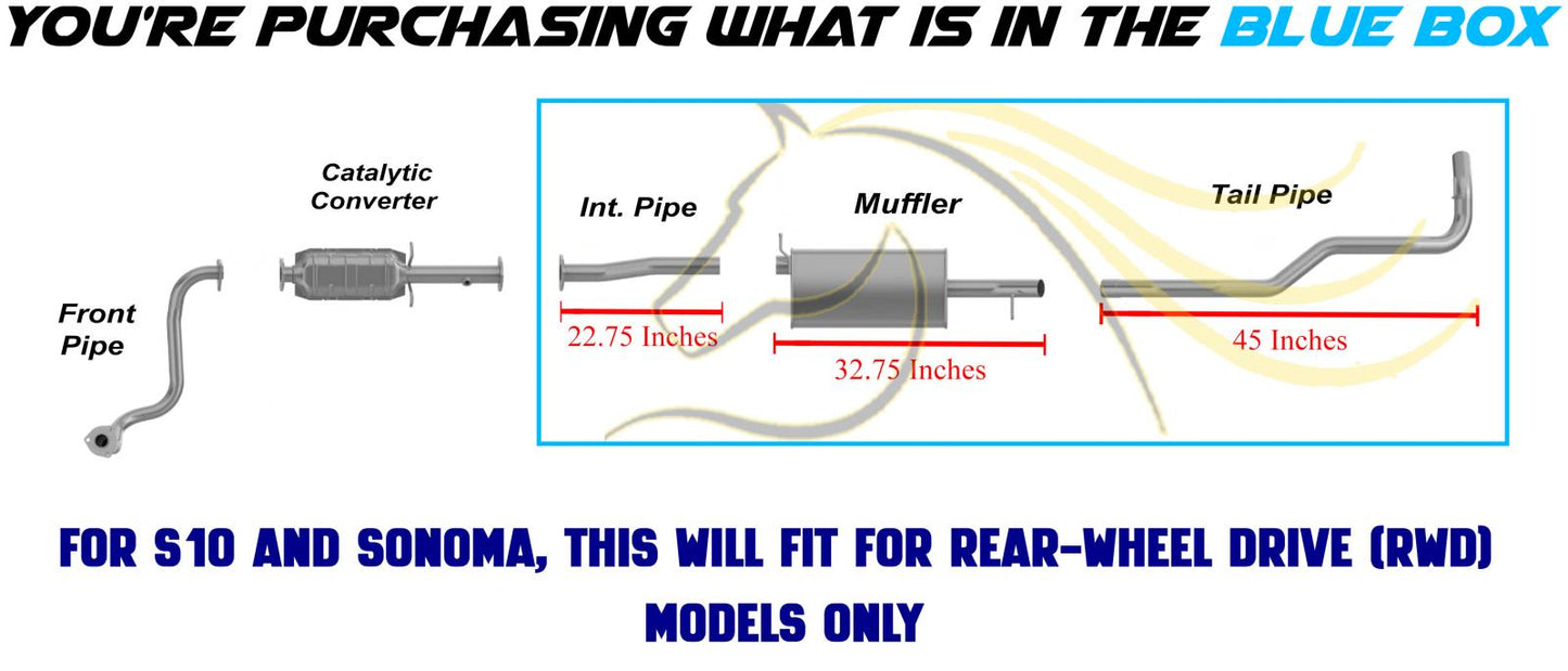 1998-2000 Chevy S10, GMC Sonoma, Isuzu Hombre 2.2L Exhaust Pipe, Muffler and Tail Pipe