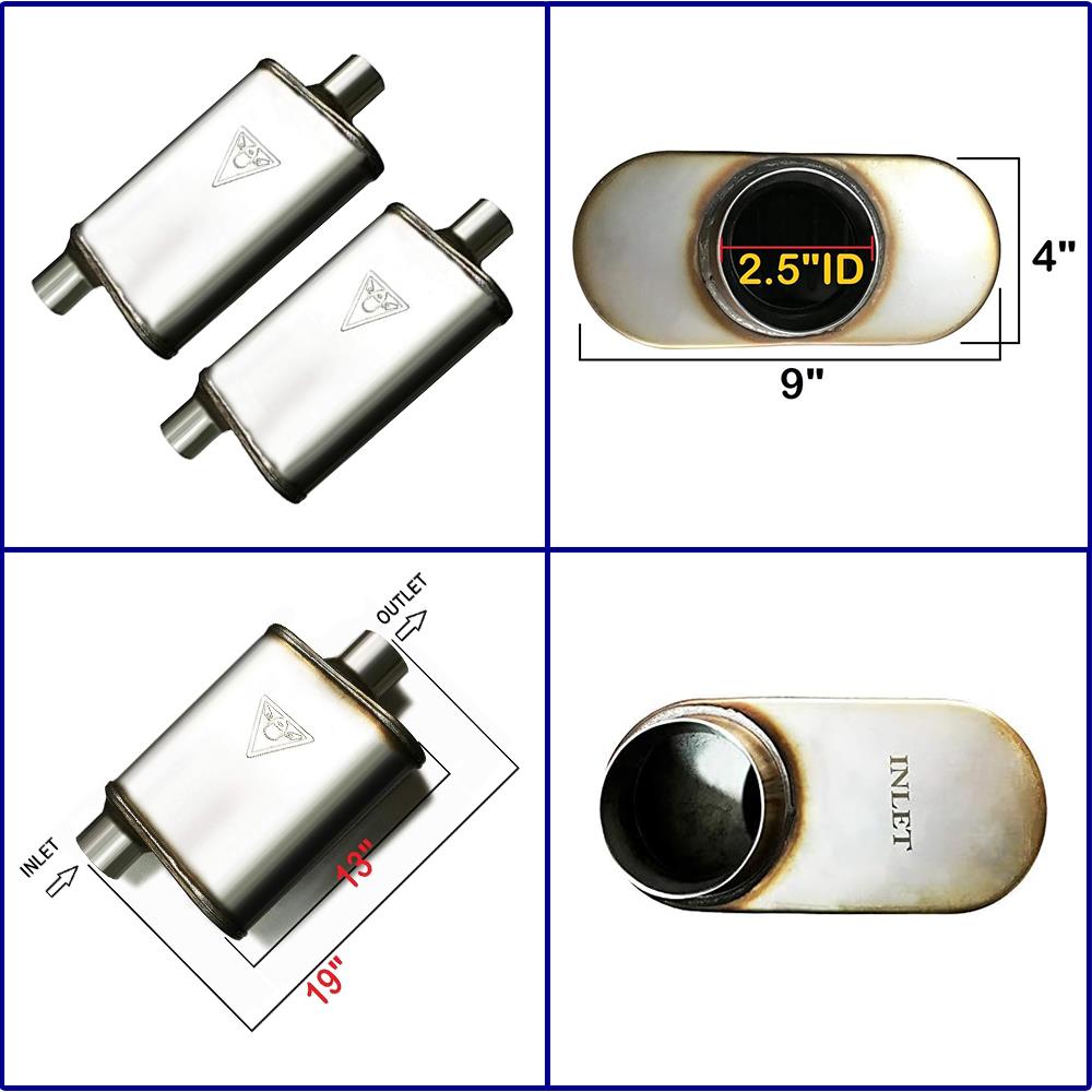 2.5' ID/OD | 19" Long (2 Packs) | Dual Chamber UNIVERSAL PERFORMANCE MUFFLERS