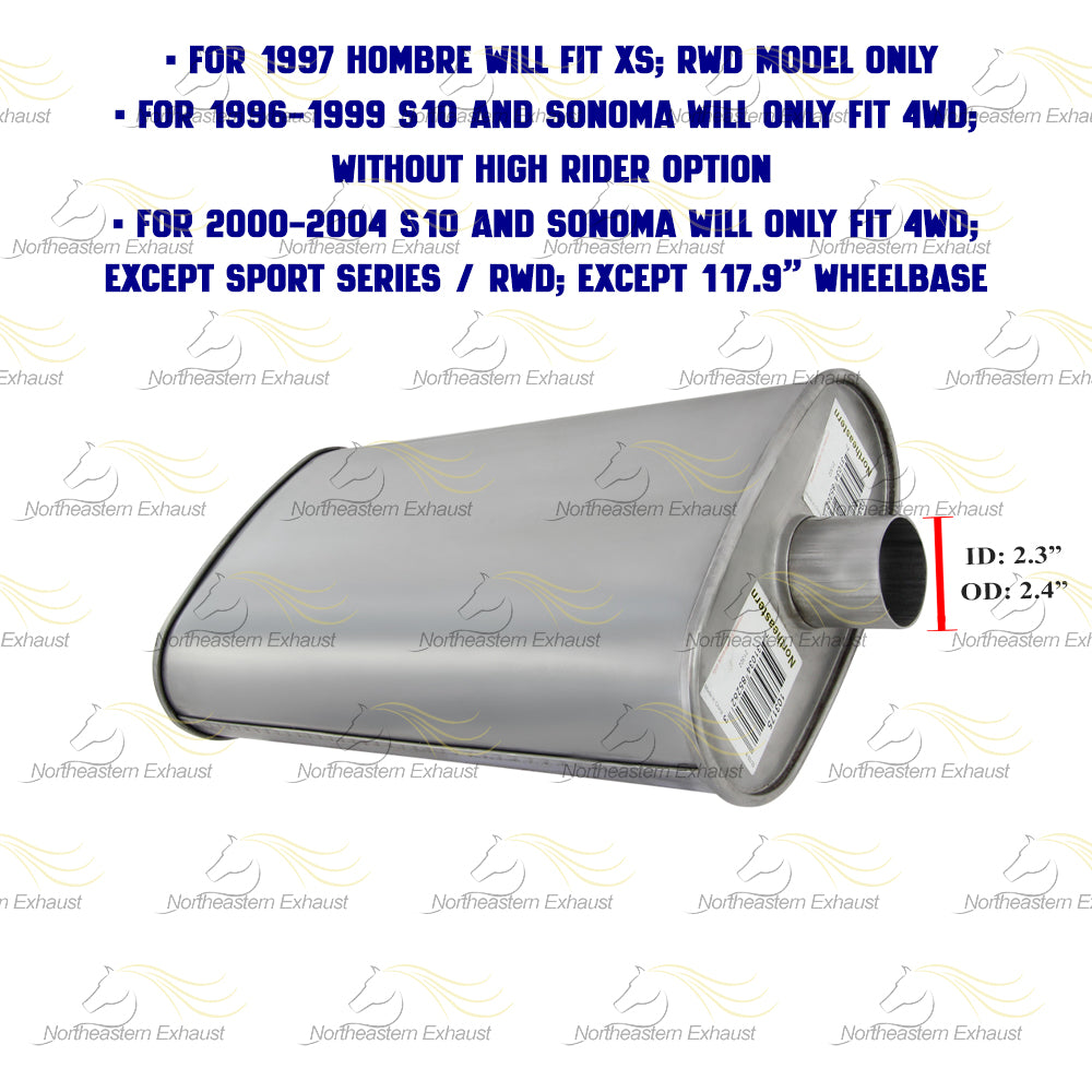 Stainless Steel Exhaust Muffler for 1996-2004 Chevy S10 4.3L | 1996-2004 GMC Sonoma 4.3L | 1997-1999 Isuzu Hombre 4.3L