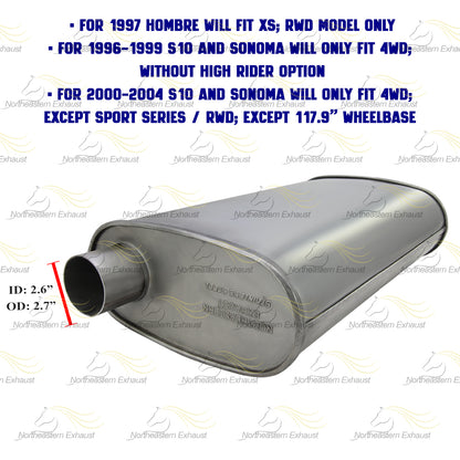 Stainless Steel Exhaust Muffler for 1996-2004 Chevy S10 4.3L | 1996-2004 GMC Sonoma 4.3L | 1997-1999 Isuzu Hombre 4.3L