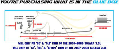 2004-2008 Toyota Solara 3.3L Complete Exhaust System with EPA Catalytic Converters | SE SLE Sport