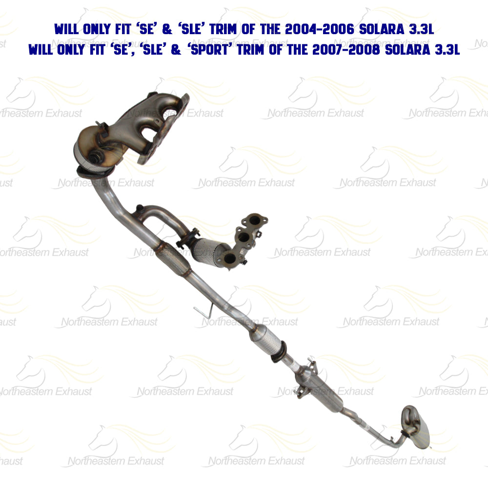 2004-2008 Toyota Solara 3.3L Complete Exhaust System with EPA Catalytic Converters | SE SLE Sport