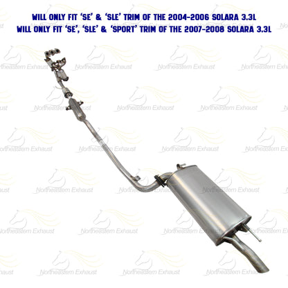 2004-2008 Toyota Solara 3.3L Complete Exhaust System with EPA Catalytic Converters | SE SLE Sport