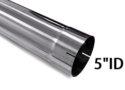 Polished Stainless Steel Exhaust Straight Pipe 5" ID/OD x 51" Long w/ 2 Band Clamps