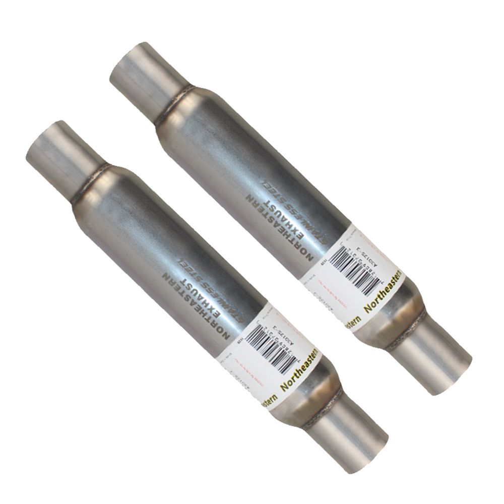 Two Universal Glass Pack Muffler/Resonator Exhaust 2" ID | 2.12" OD | 17" Long