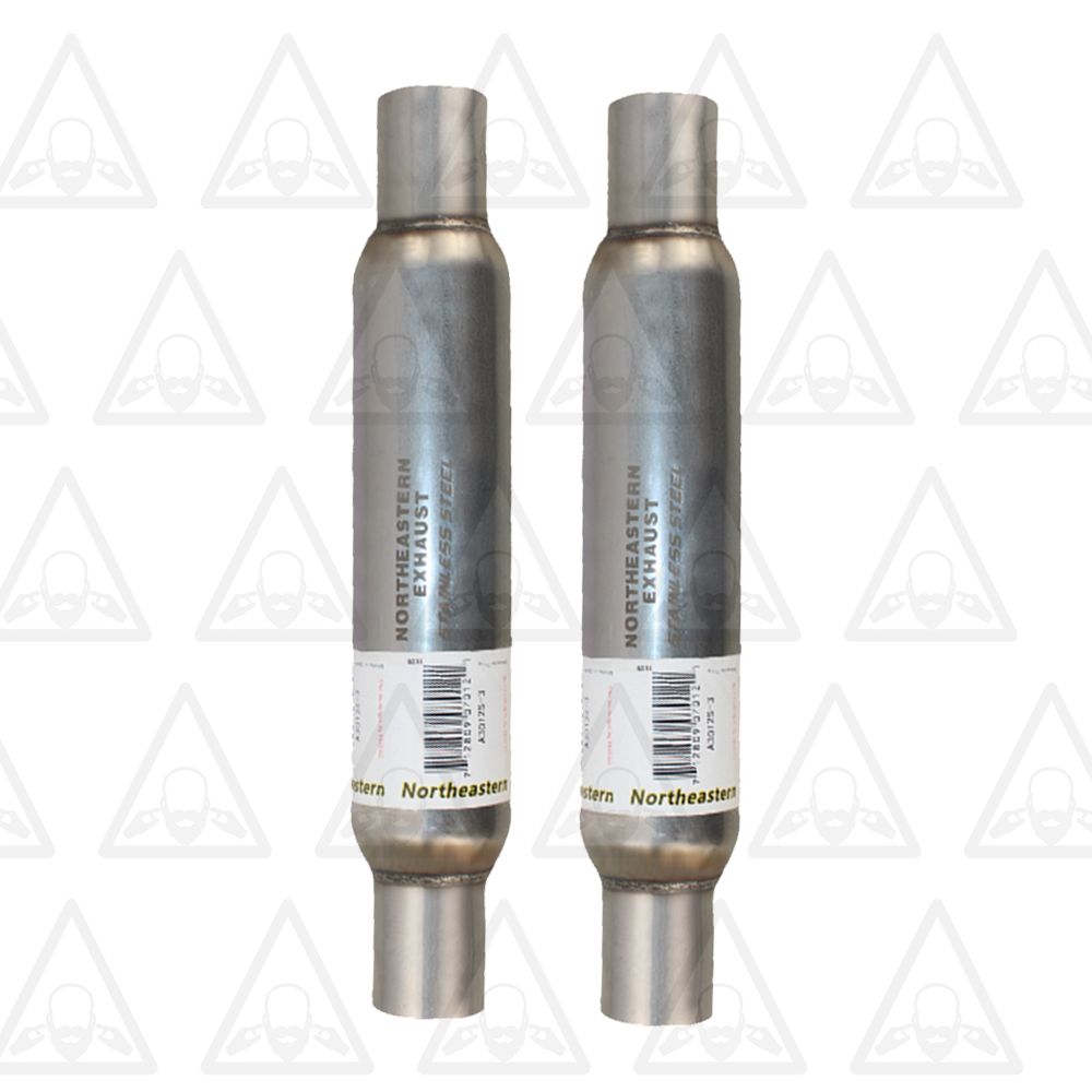 Two Universal Glass Pack Muffler/Resonator Exhaust 2" ID | 2.12" OD | 17" Long