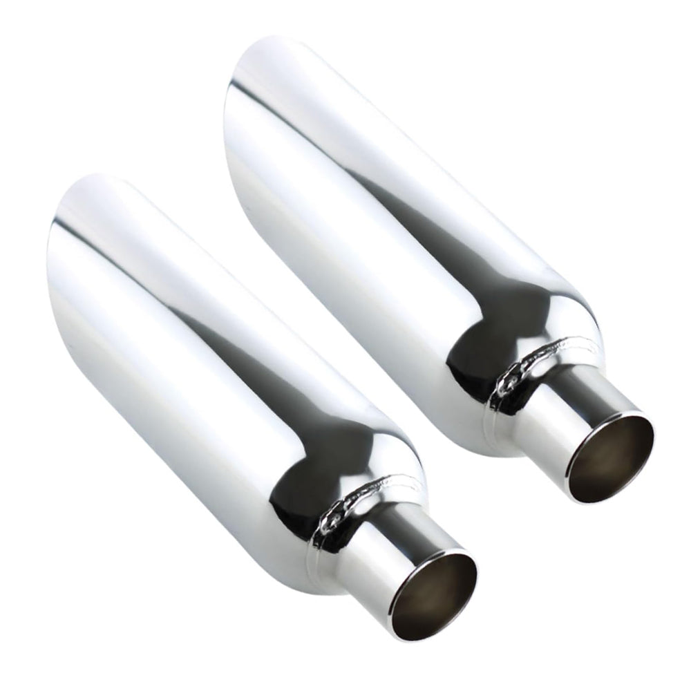 Pair of Angle Cut Stainless Steel Exhaust Tips 2.5" Inlet 5" Outlet 17" Long