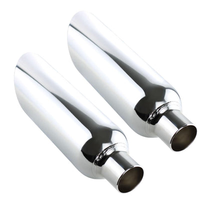Pair of Angle Cut Stainless Steel Exhaust Tips 2.5" Inlet 5" Outlet 17" Long