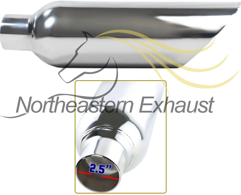 Pair of Angle Cut Stainless Steel Exhaust Tips 2.5" Inlet 5" Outlet 17" Long