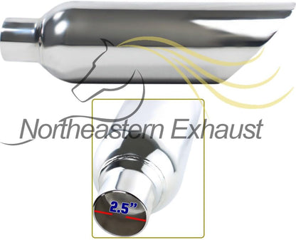 Pair of Angle Cut Stainless Steel Exhaust Tips 2.5" Inlet 5" Outlet 17" Long