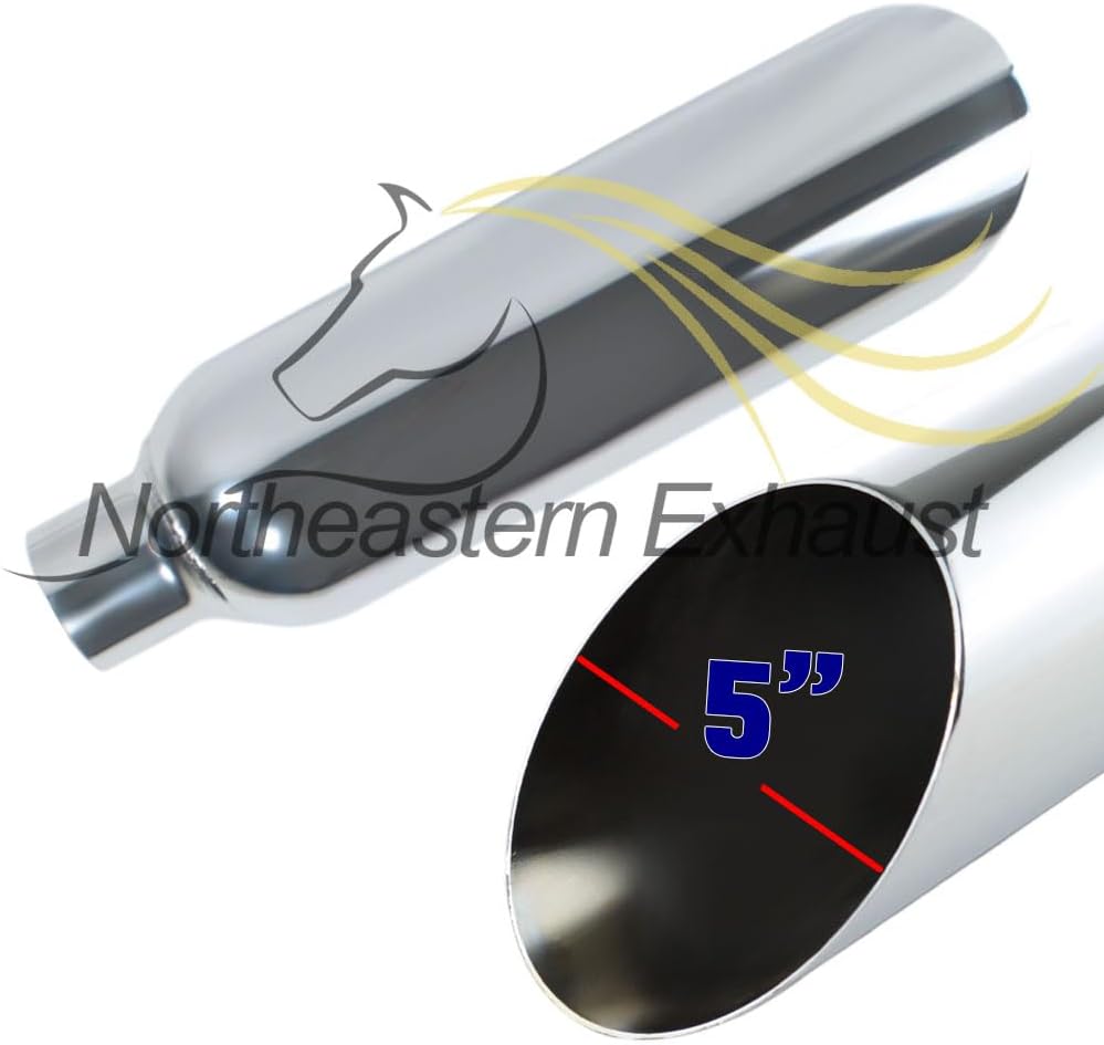 Pair of Angle Cut Stainless Steel Exhaust Tips 2.5" Inlet 5" Outlet 17" Long