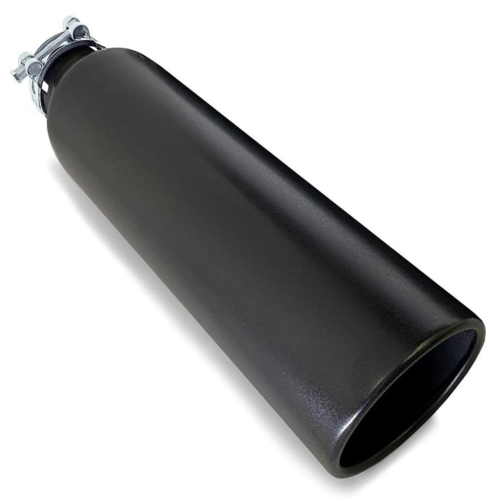 One Powder Coated Black Exhaust Tip 2.5" Inlet 4" Outlet 18" Long