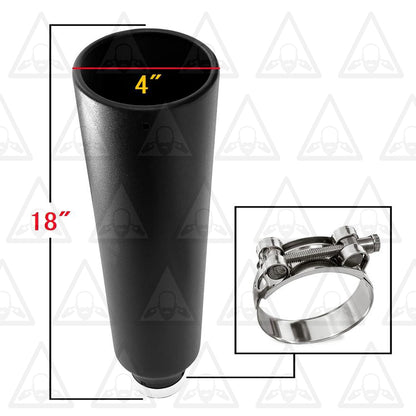 One Powder Coated Black Exhaust Tip 2.5" Inlet 4" Outlet 18" Long