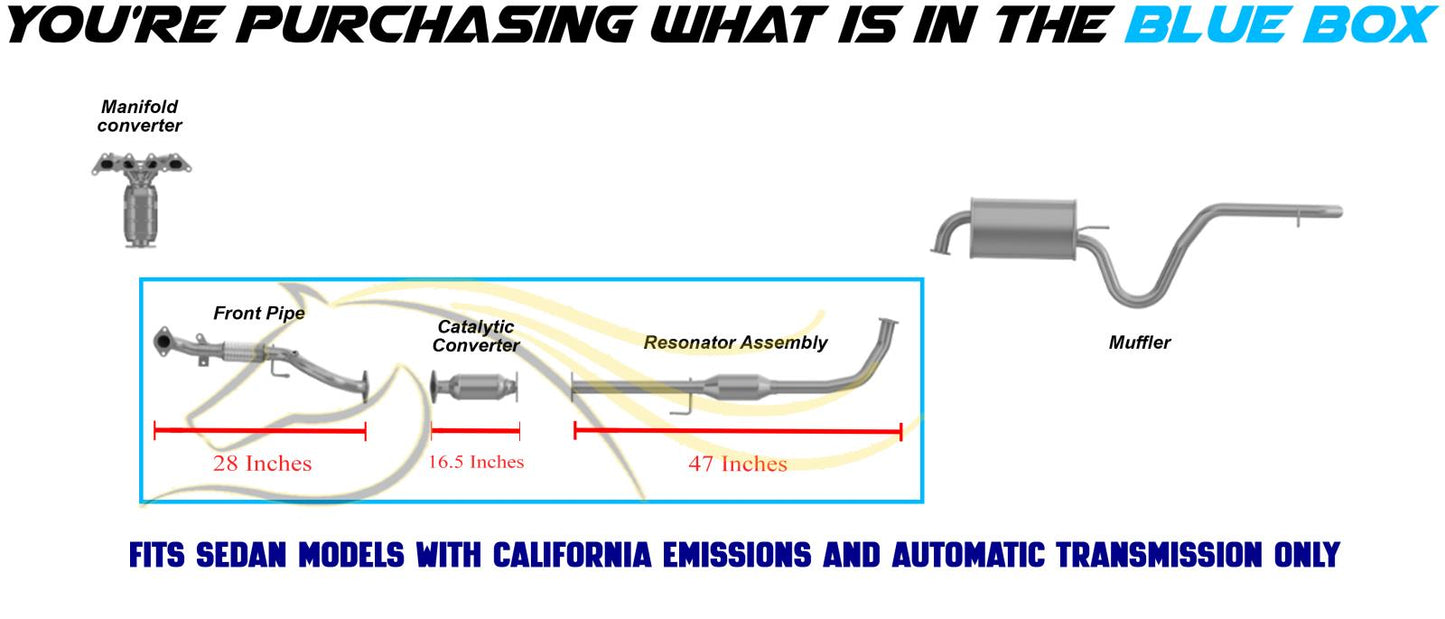 2007-2010 Hyundai Elantra 2.0L Front Exhaust Pipe, Catalytic Converter and Resonator | EPA Approved | SEDAN | California Emissions | Automatic Transmission
