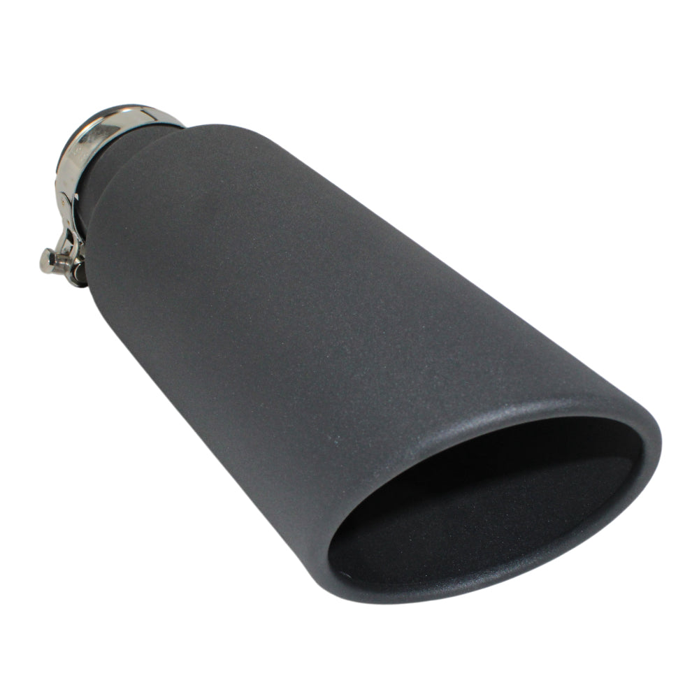 One Powder Coated Black Exhaust Tip 2.5" Inlet | 4" Outlet | 12" Long