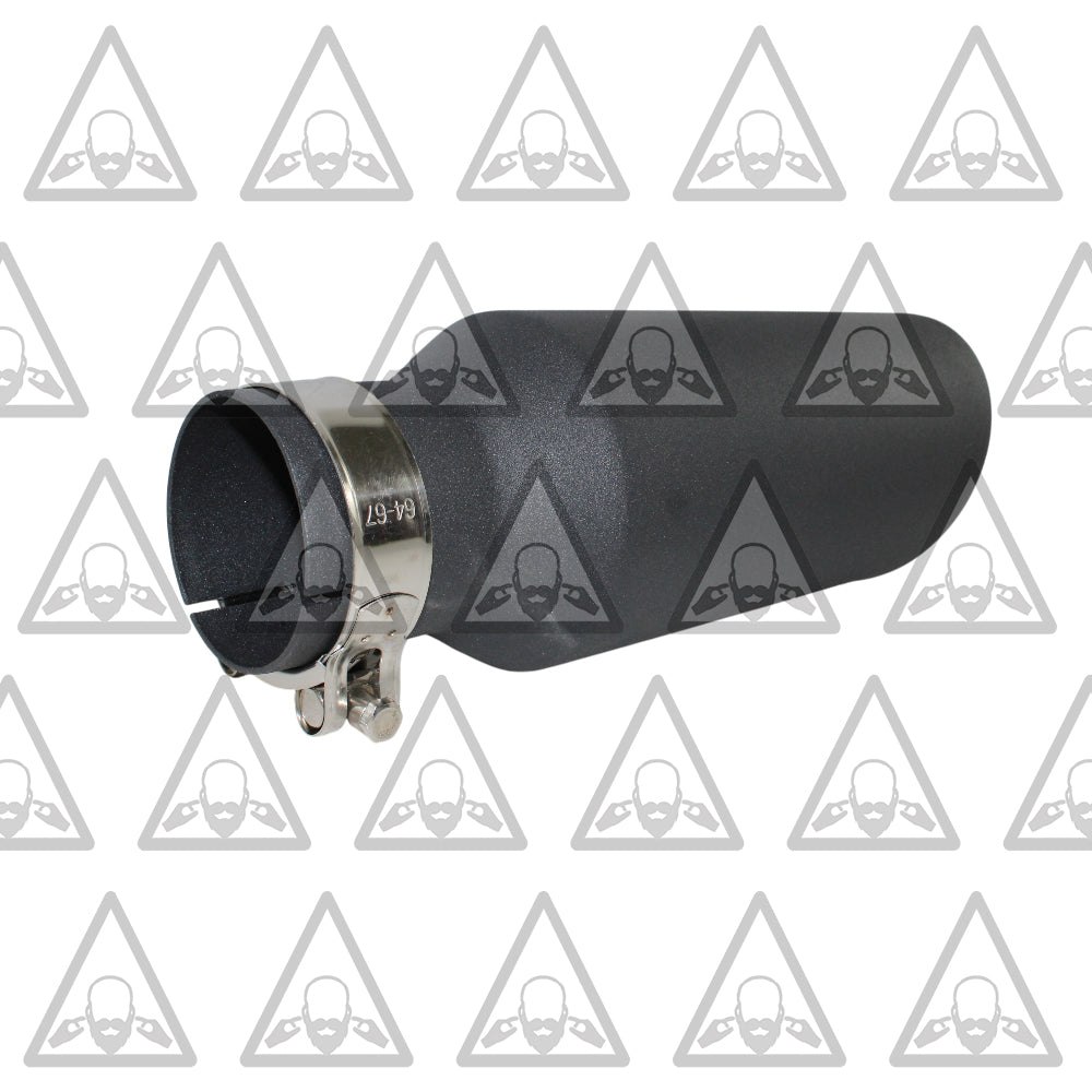 One Powder Coated Black Exhaust Tip 2.5" Inlet | 4" Outlet | 12" Long
