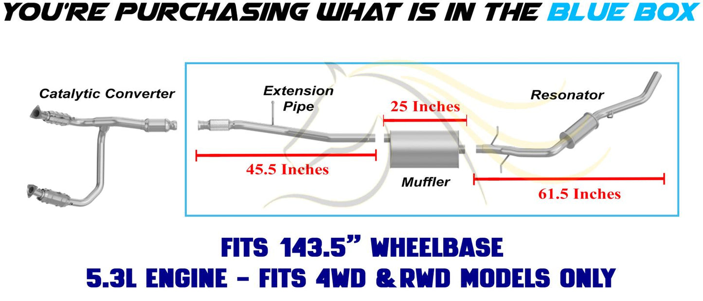 2014-2017 Chevy Silverado 1500 4.3L, 5.3L Stainless Steel Catalytic Back Exhaust Kit 143.5" WB