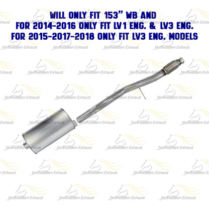 2014-2018 Chevy Silverado 1500 4.3L 153in WB Stainless Steel Exhaust Extension Pipe Muffler Kit