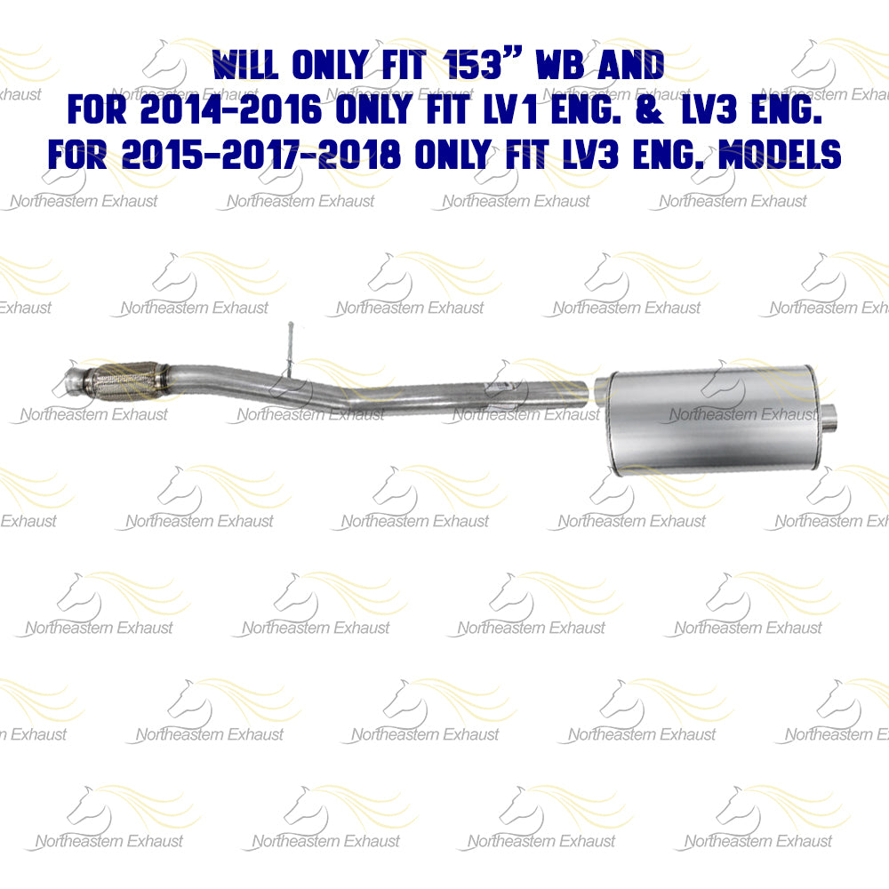 2014-2018 Chevy Silverado 1500 4.3L 153in WB Stainless Steel Exhaust Extension Pipe Muffler Kit
