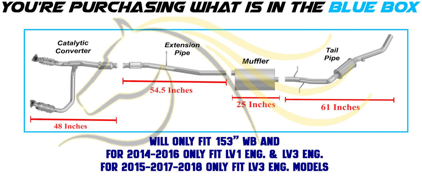 2014-2018 Chevy Silverado 1500 4.3L 153in WB Stainless Steel Complete Exhaust System Kit