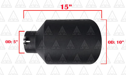 High Temperature Black Diesel Bolt On Exhaust Tip 5"Inlet 10"Outlet 15"Long