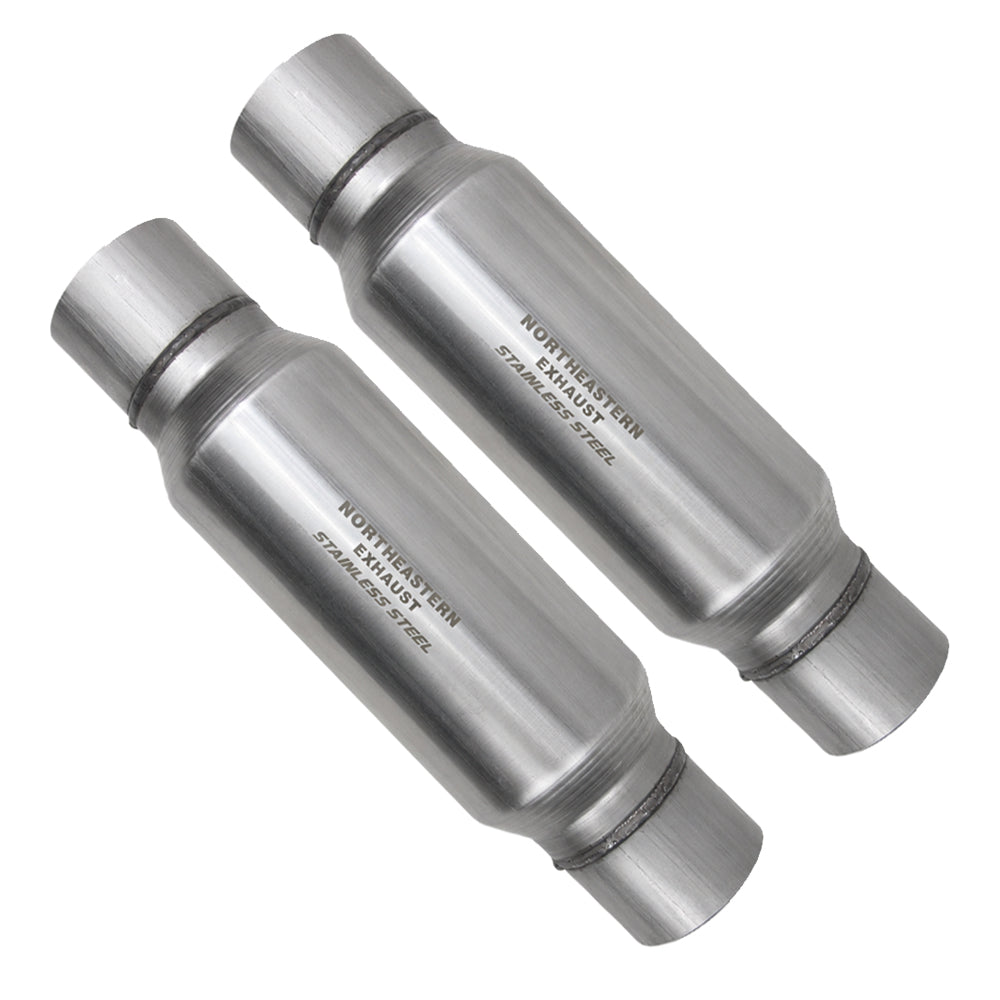 Stainless Steel Two Universal Chamber Round Performance Muffler 3.5" Inlet & 3.5" Outlet 18" Long