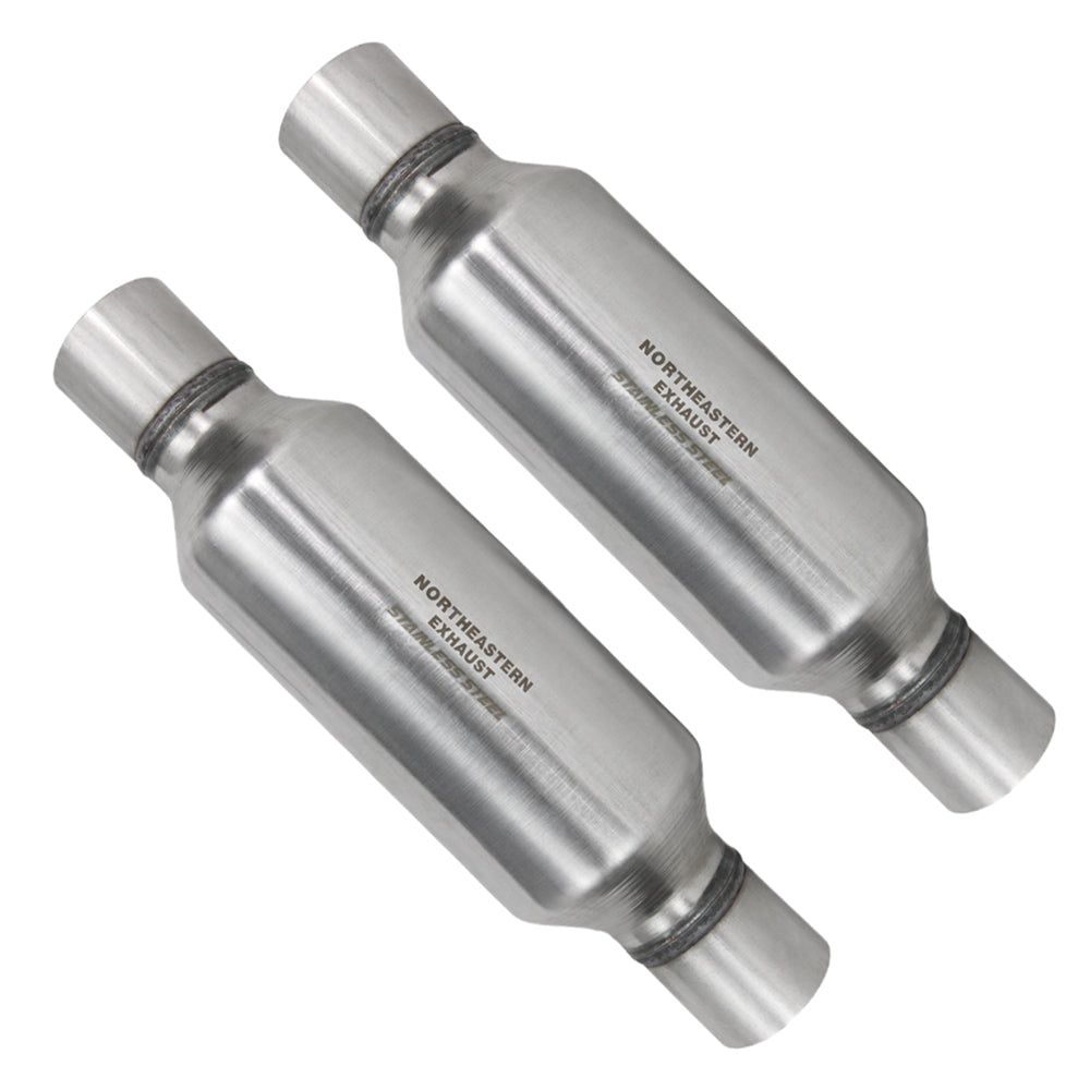 Stainless Steel Pair of Single Universal Chamber Round Performance Muffler 2.75" ID/OD 18" Long