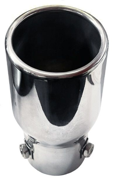 Single Angled Rolled-End Exhaust Tips 2.25" Inlet, 3" Outlet, 5.5" Long | Stainless Steel | 2 Pack