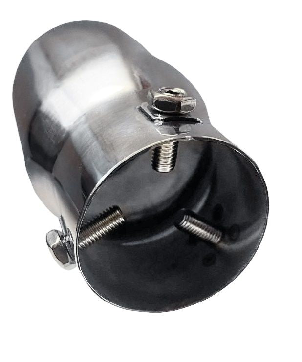 Single Angled Rolled-End Exhaust Tips 2.25" Inlet, 3" Outlet, 5.5" Long | Stainless Steel | 2 Pack