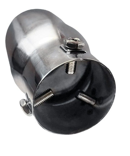 Single Angled Rolled-End Exhaust Tips 2.25" Inlet, 3" Outlet, 5.5" Long | Stainless Steel | 2 Pack