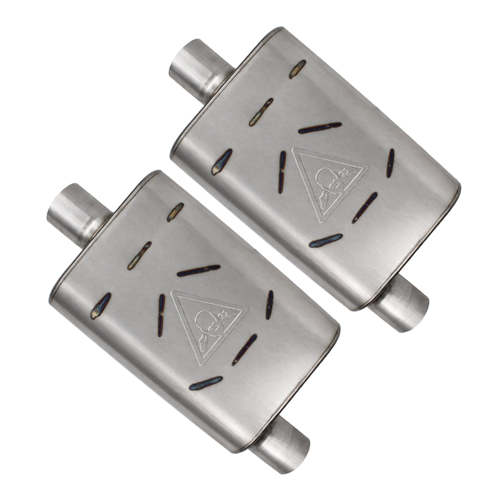 Pair of 2.5" Offset In 2.5" Center Out Dual Chamber Universal Mufflers