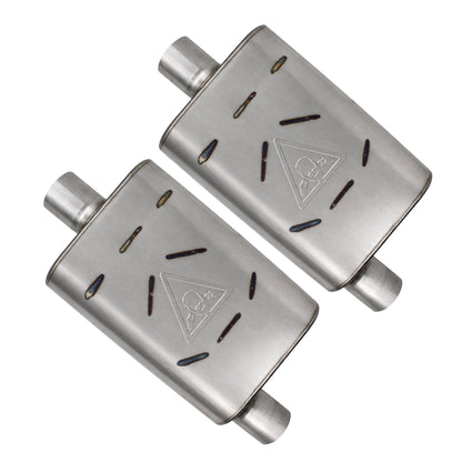 Pair of 2.5" Offset In 2.5" Center Out Dual Chamber Universal Mufflers