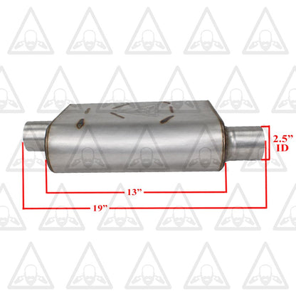 Pair of 2.5" Offset In 2.5" Center Out Dual Chamber Universal Mufflers
