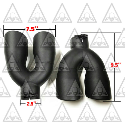 Set of Two Universal Black-Coated Dual Exhaust Tips 2.5" Inlet 3.5" Outlet