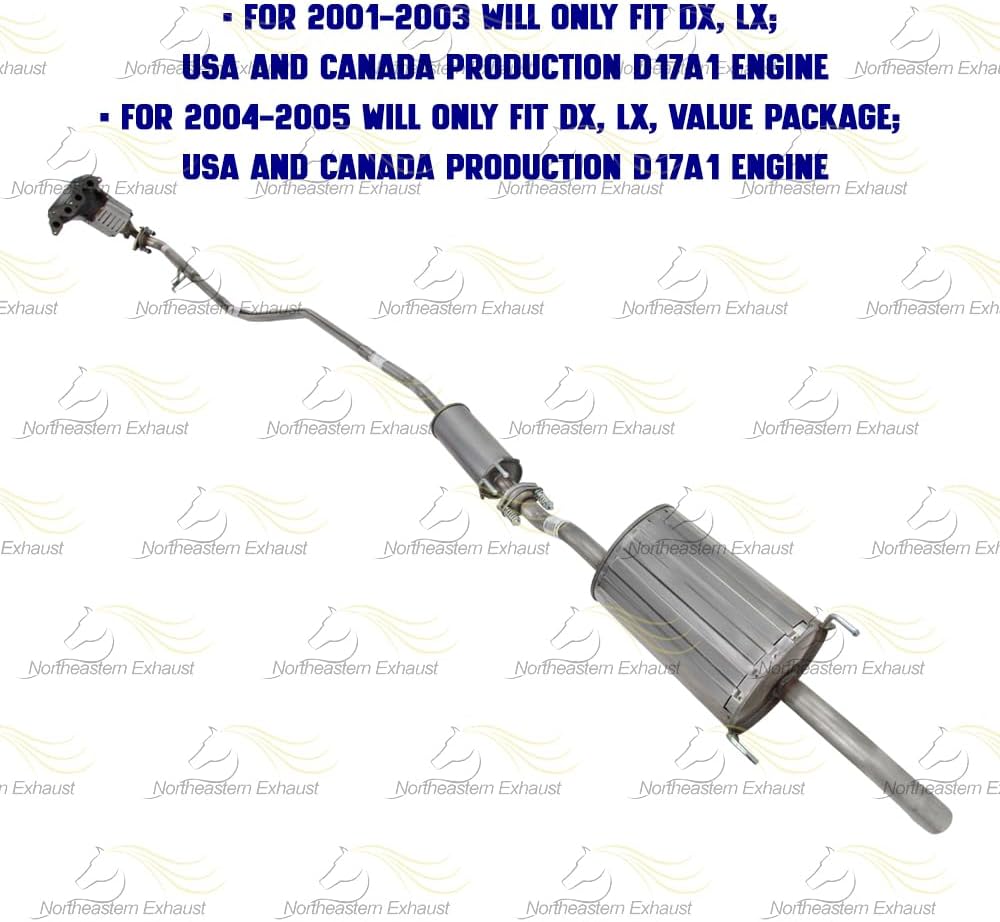 2001-2005 Honda Civic 1.7L Manifold Catalytic, Pipe, Resonator & Muffler Complete Exhaust System Kit