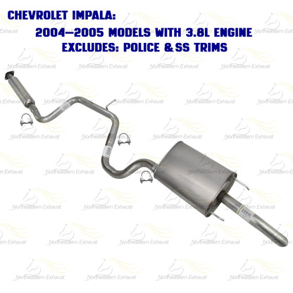 2003-2005 Chevy Impala and Monte Carlo 3.4L 3.8L Resonator, Intermediate Pipe and Muffler