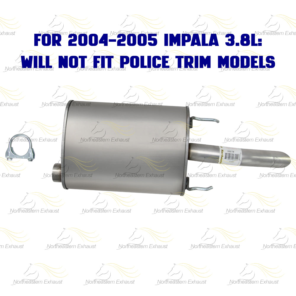 Northeastern Exhaust | Stainless Steel Exhaust Muffler Compatible for 2000-2005 Chevy Impala 3.4L, 3.8L | 2000-2005 Chevy Monte Carlo 3.4L | Free Clamp and Hangers Included