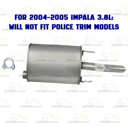 Northeastern Exhaust | Stainless Steel Exhaust Muffler Compatible for 2000-2005 Chevy Impala 3.4L, 3.8L | 2000-2005 Chevy Monte Carlo 3.4L | Free Clamp and Hangers Included
